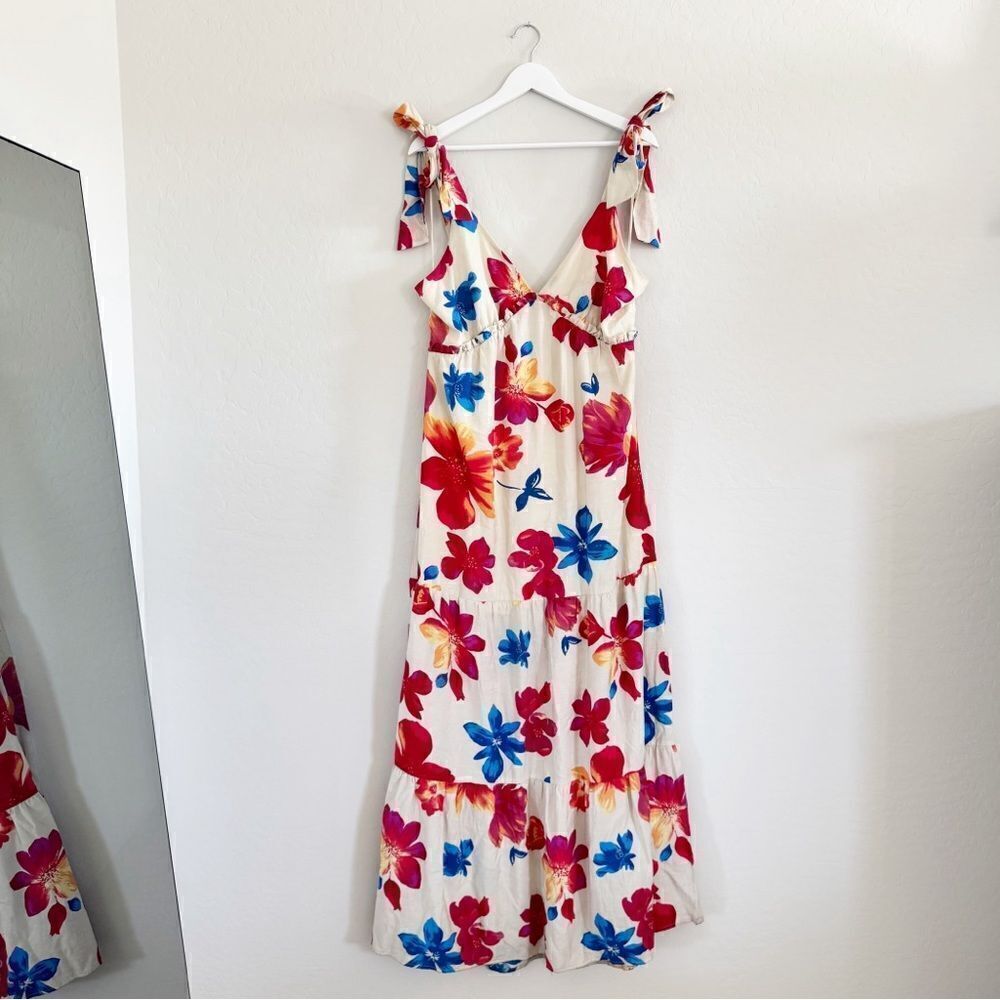 Anthropologie Skies Are Blue Floral V Neck Tie Strap Maxi Dress Size L - Picture 2 of 16